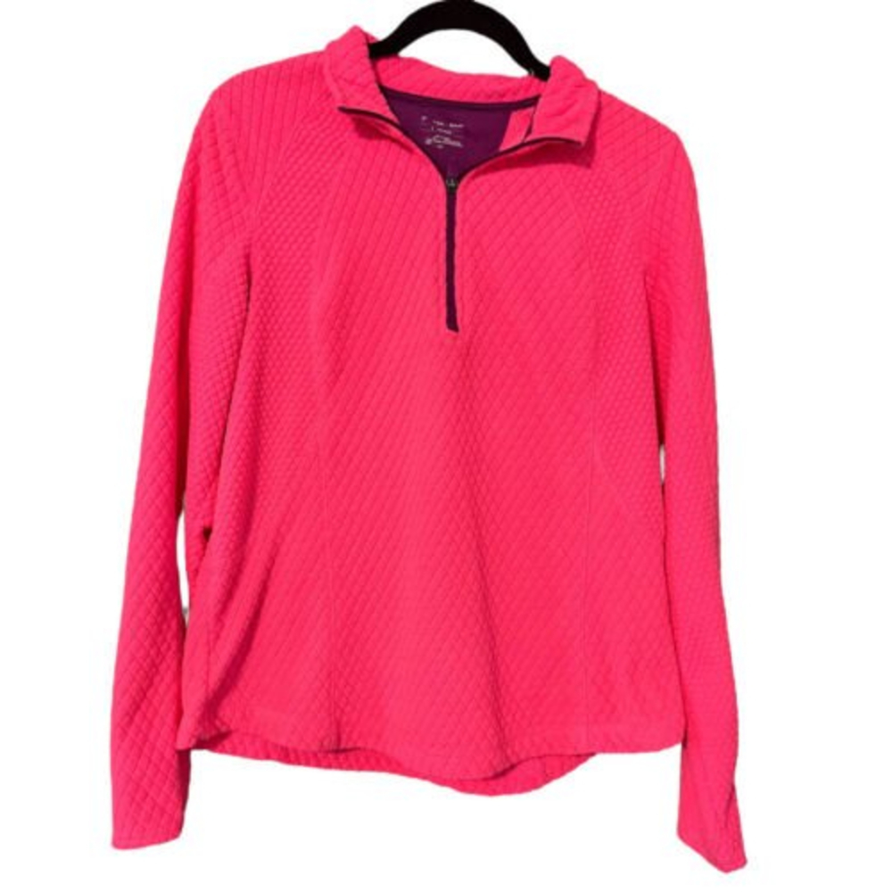 Tek Gear Women's neon Pink  1/4 Zip Sweatshirt waffle style athletic size Large